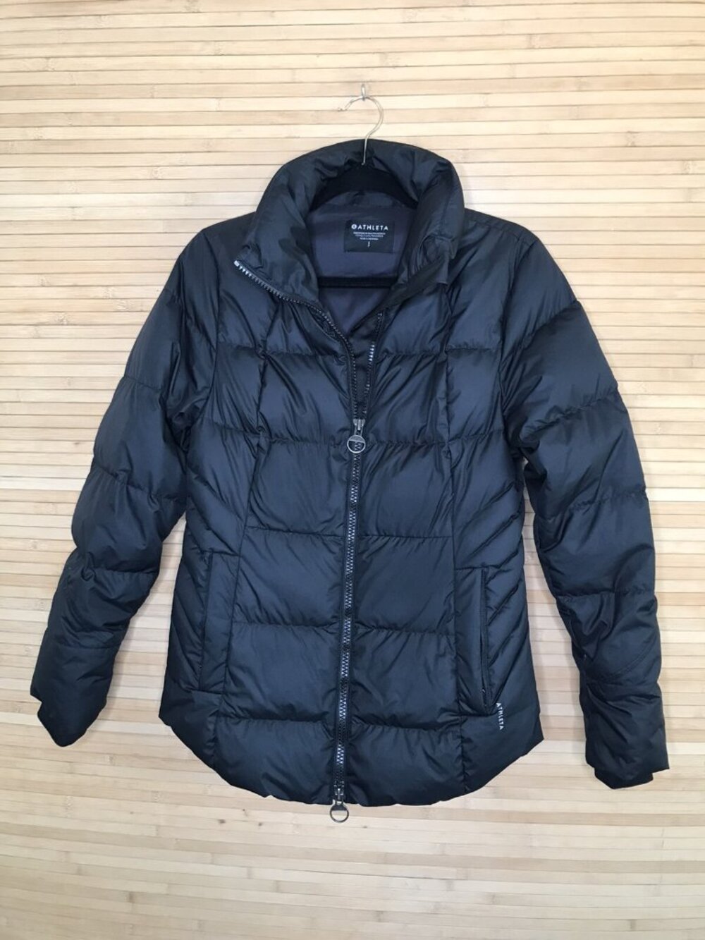 Athleta Downtown Puffer Jacket Women’s Size S Black Down Feathers Full Zip